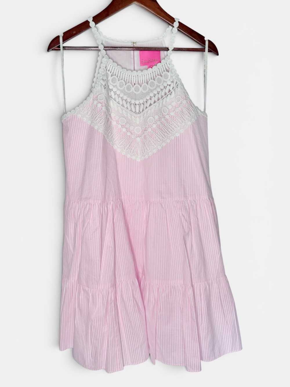 Lily Pulitzer Britt Seersucker Ruffle Striped Halter Neck Mini Dress | Size 10 - Picture 2 of 4